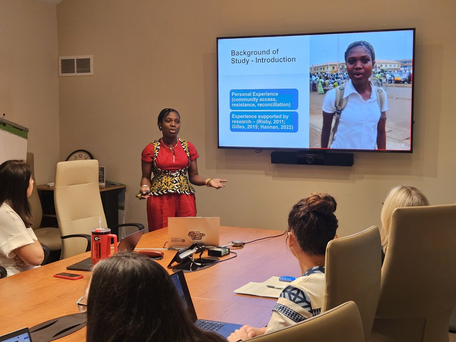 Anthoanette Kommeh presenting her dissertation on gender transformation in Northern Ghana